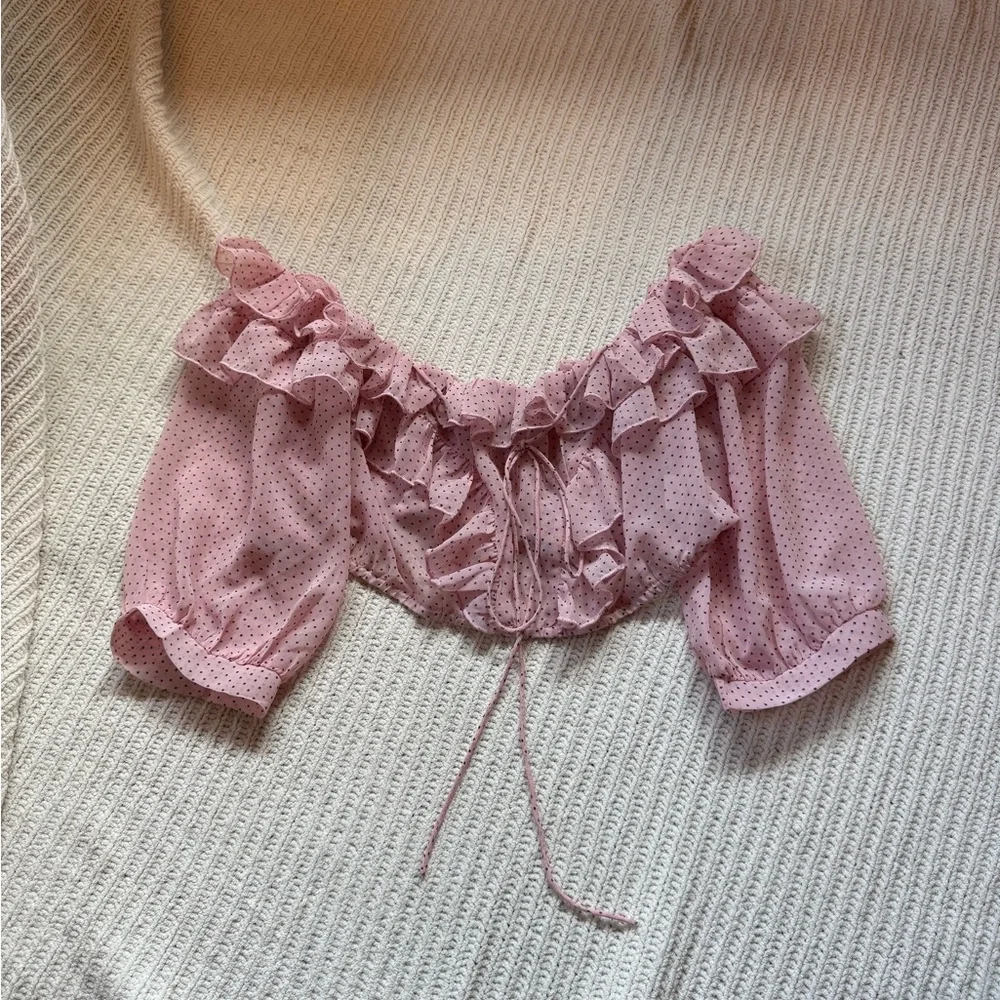Pink Ruffled Off-Shoulder Top - Picture 1 of 3